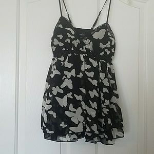 black with white butterflies dressy tank